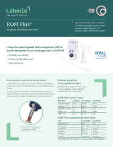 a laborie rom plus brochure with a picture of a person holding a syringe