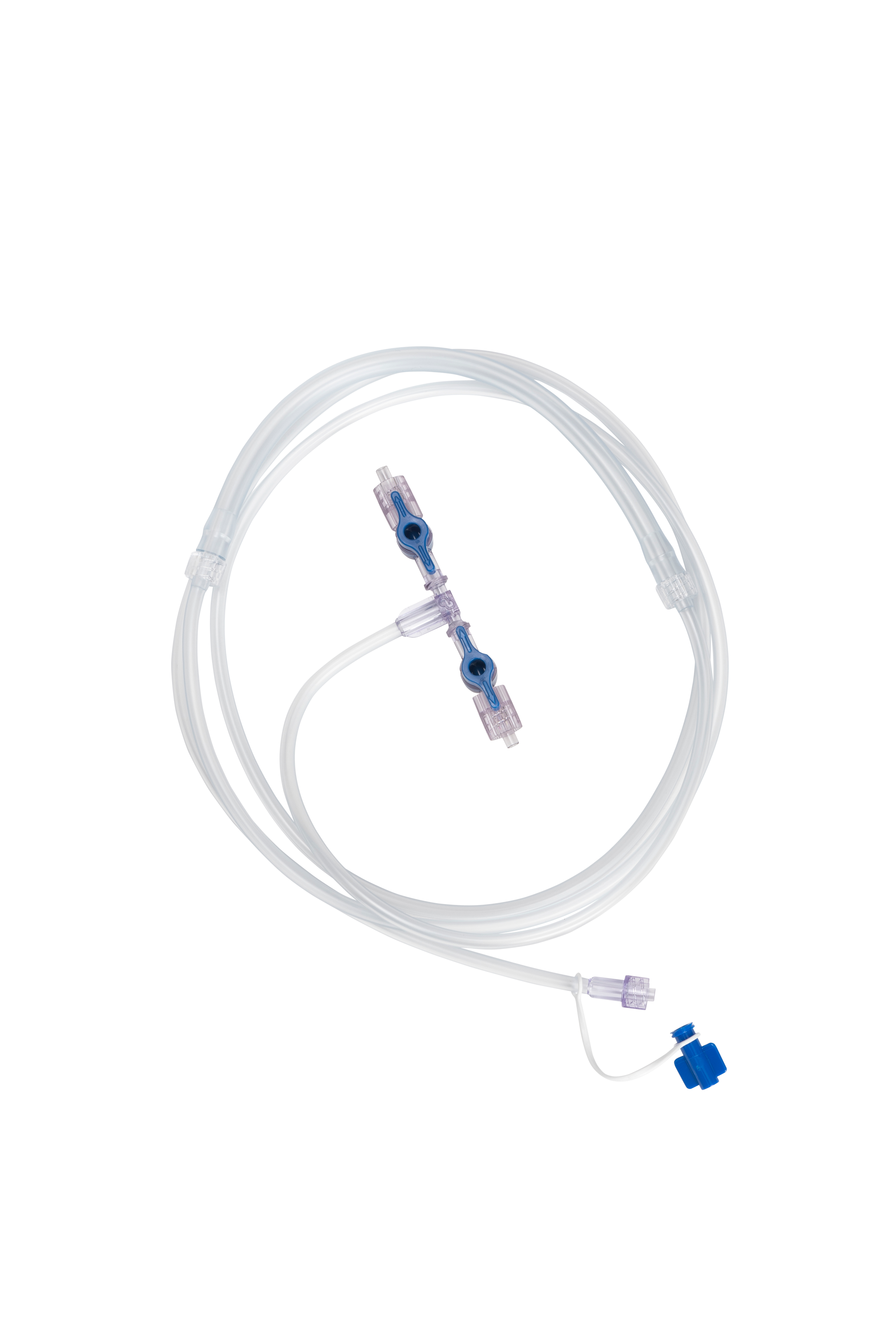 a clear hose with a blue connector on the end