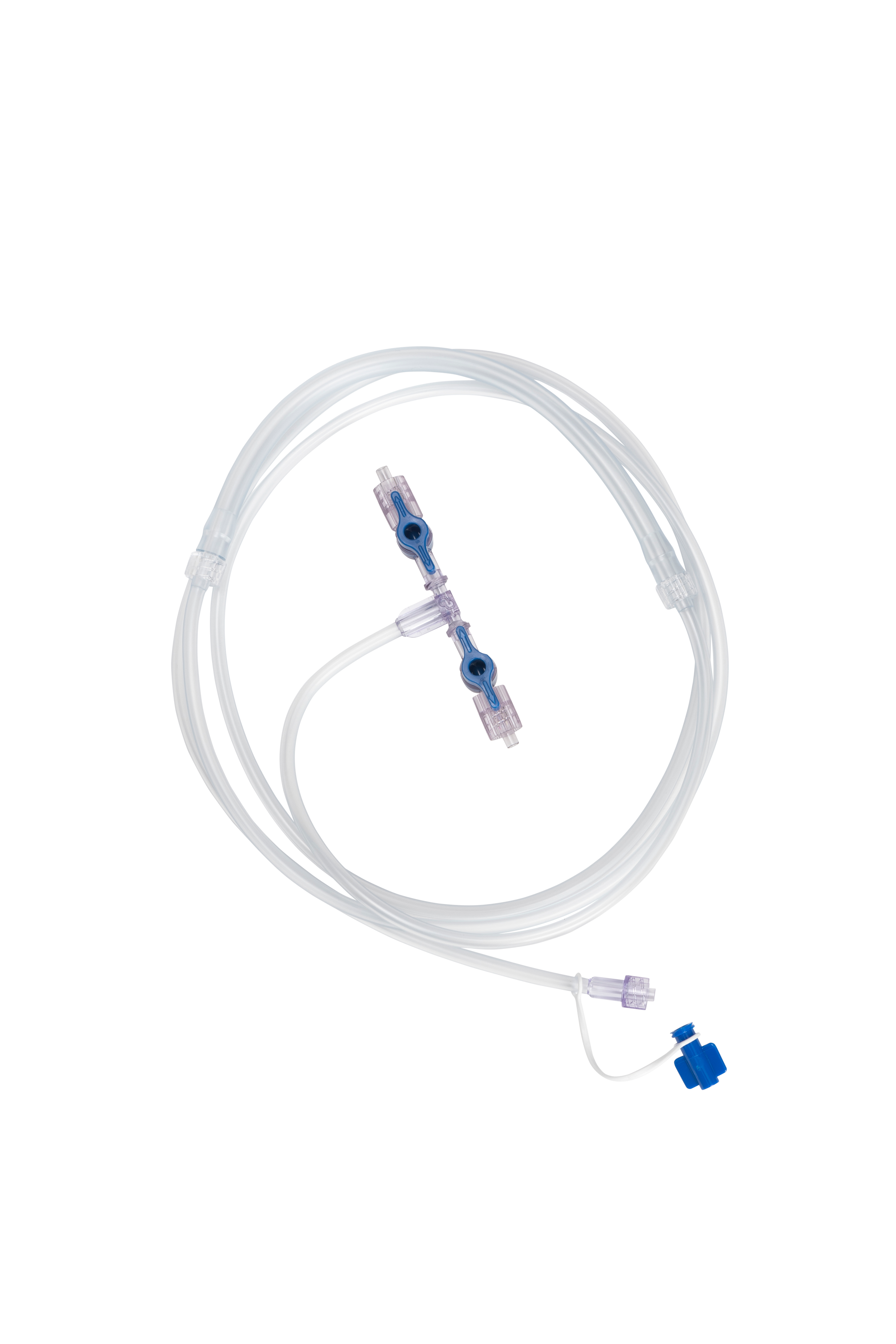 a clear hose with a blue connector on the end