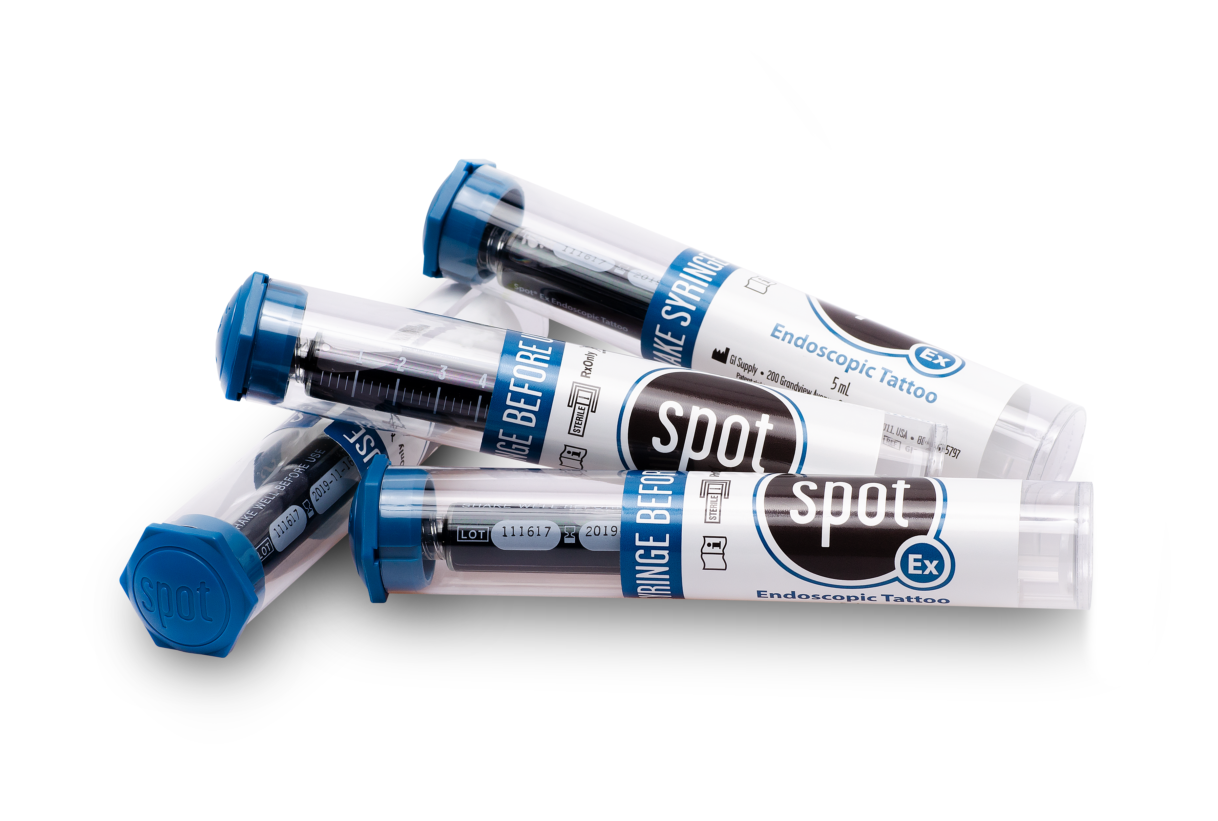 several tubes of spot endoscopic tattoo are stacked on top of each other