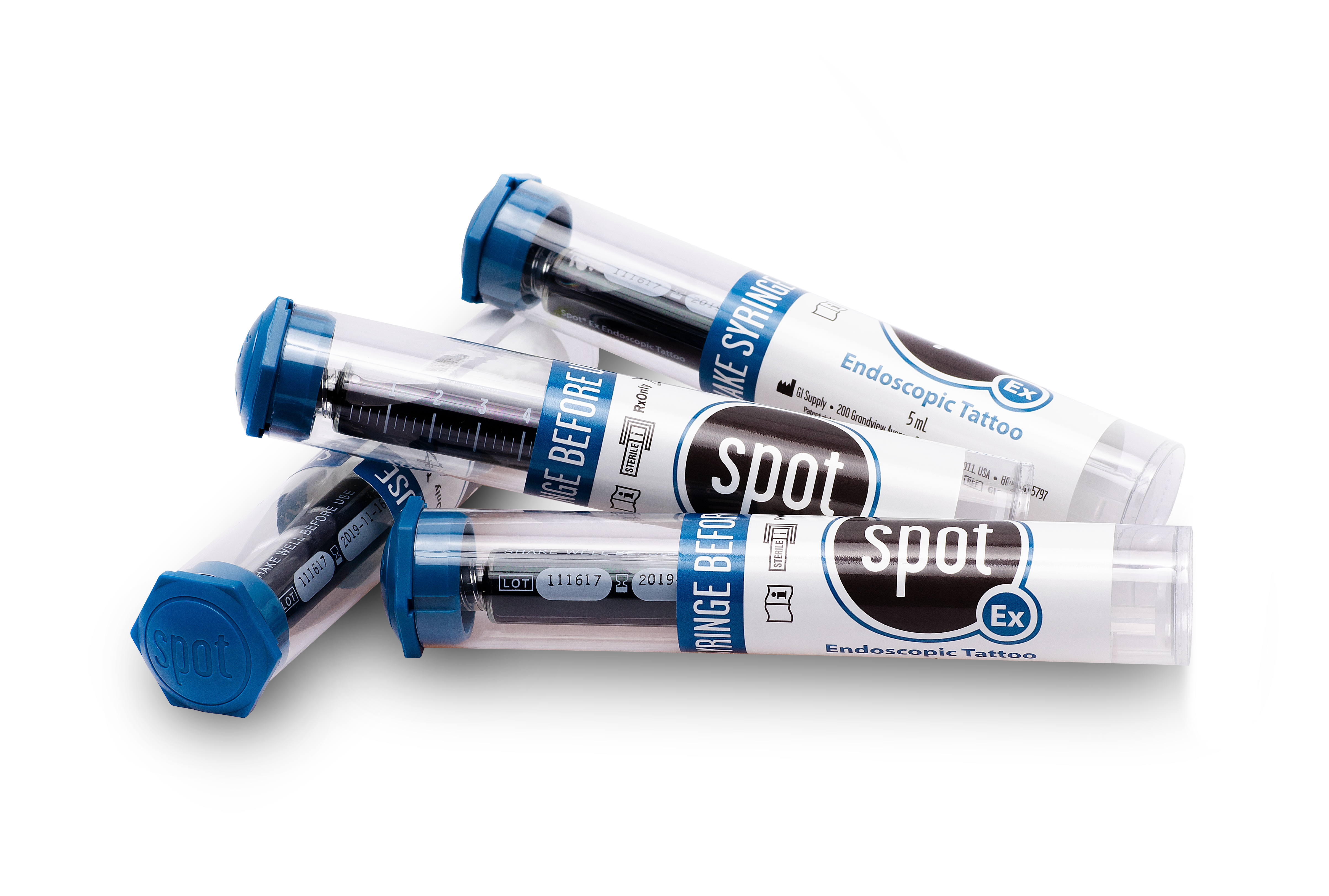 several tubes of spot endoscopic tattoo are stacked on top of each other